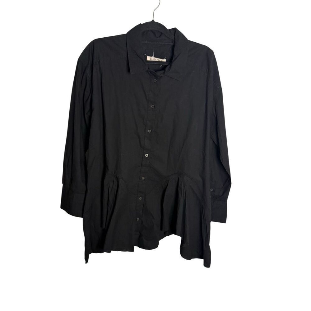 NWT We The Free People Freya Poplin Tunic Blouse Top Black Button Fray - Picture 3 of 6